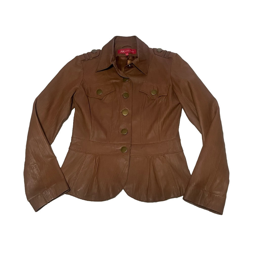 Anne Klein Y2K leather jacket size small cinnamon brown